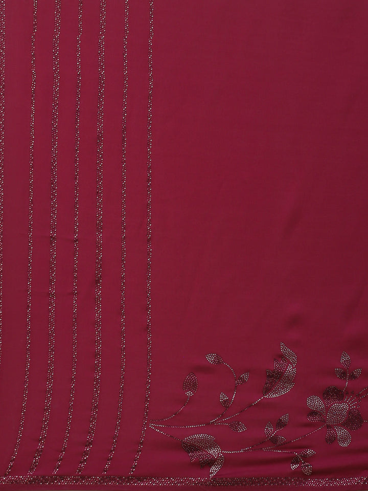 Stone Work Embroidered Satin Saree
