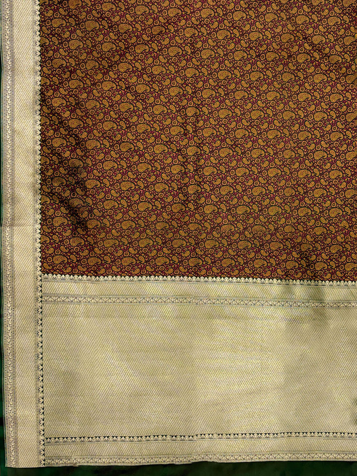 Wine Woven Design Satan Resham Banarasi Saree