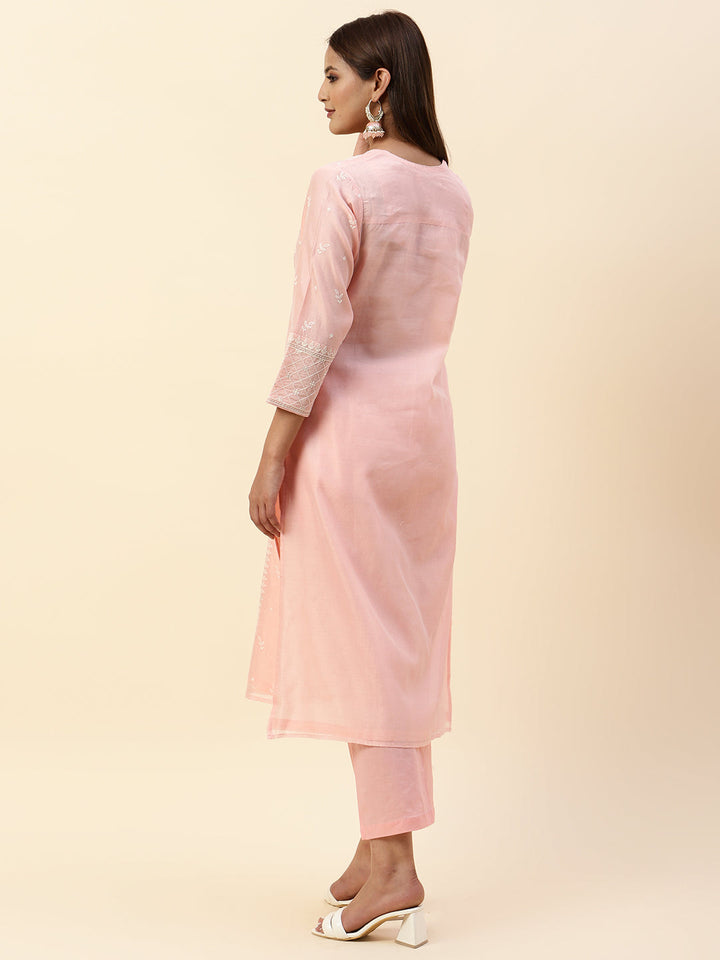 Embroidered Chanderi Kurta With Palazzo