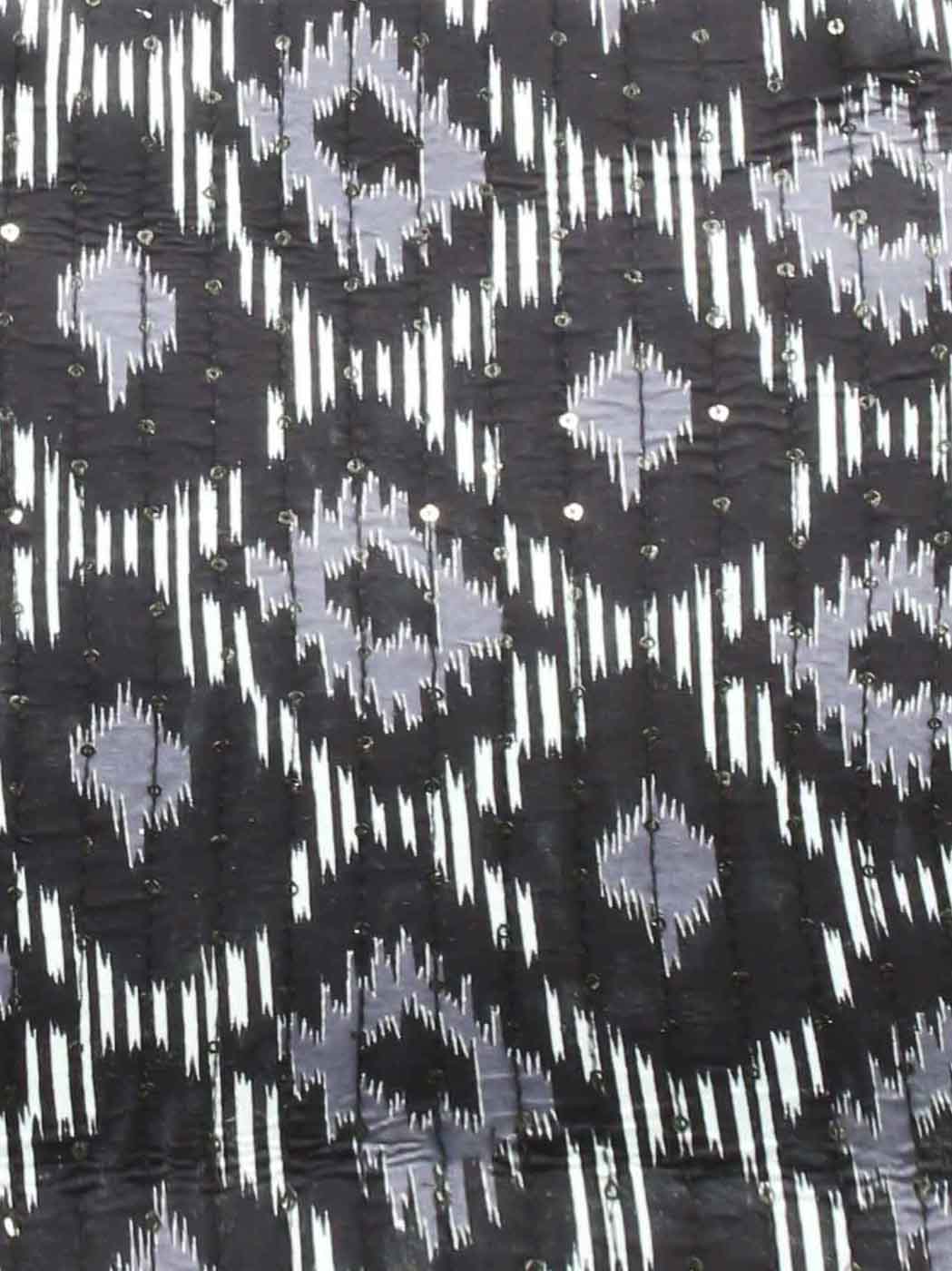 Black Printed Cotton Handbag With Pouch