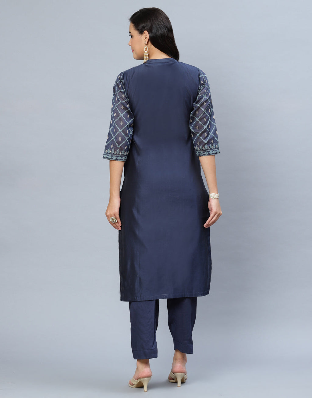 Elegant Cotton Chanderi Pant Kameez Stitched Suit
