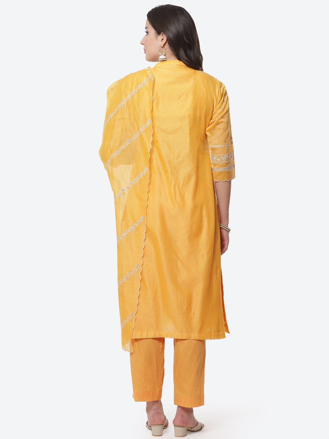 Resham Jaal Cotton Chanderi Stitched Salwar Kameez With Embroidered Dupatta