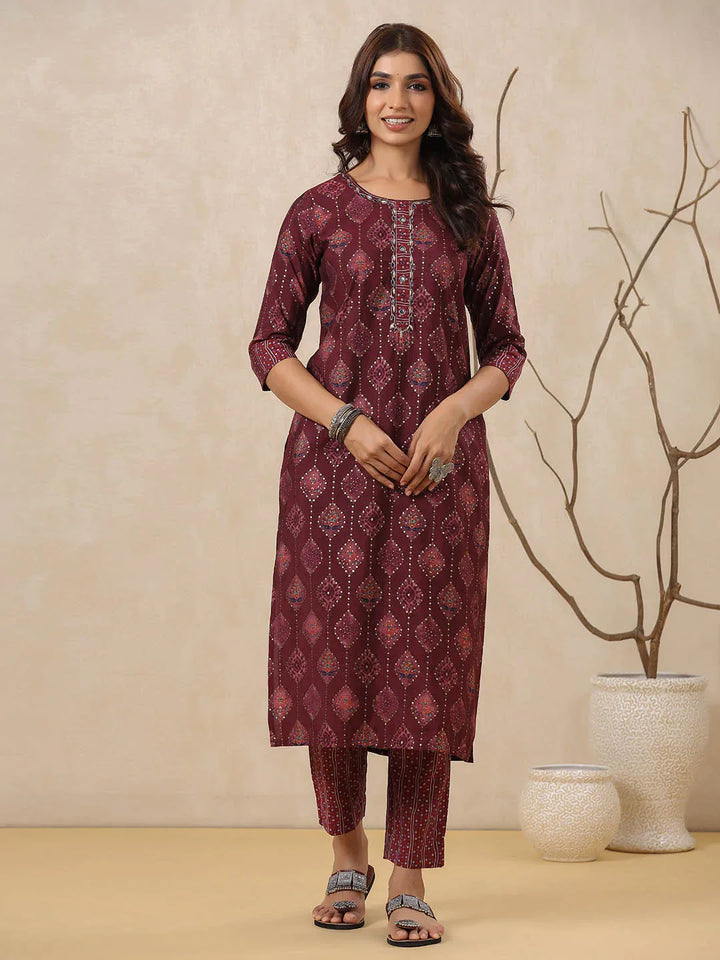 Block Printed Muslin Kurta With Pants &amp; Dupatta