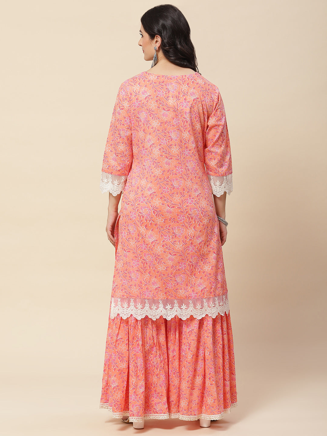 Floral Printed Cotton Kurta With Sharara