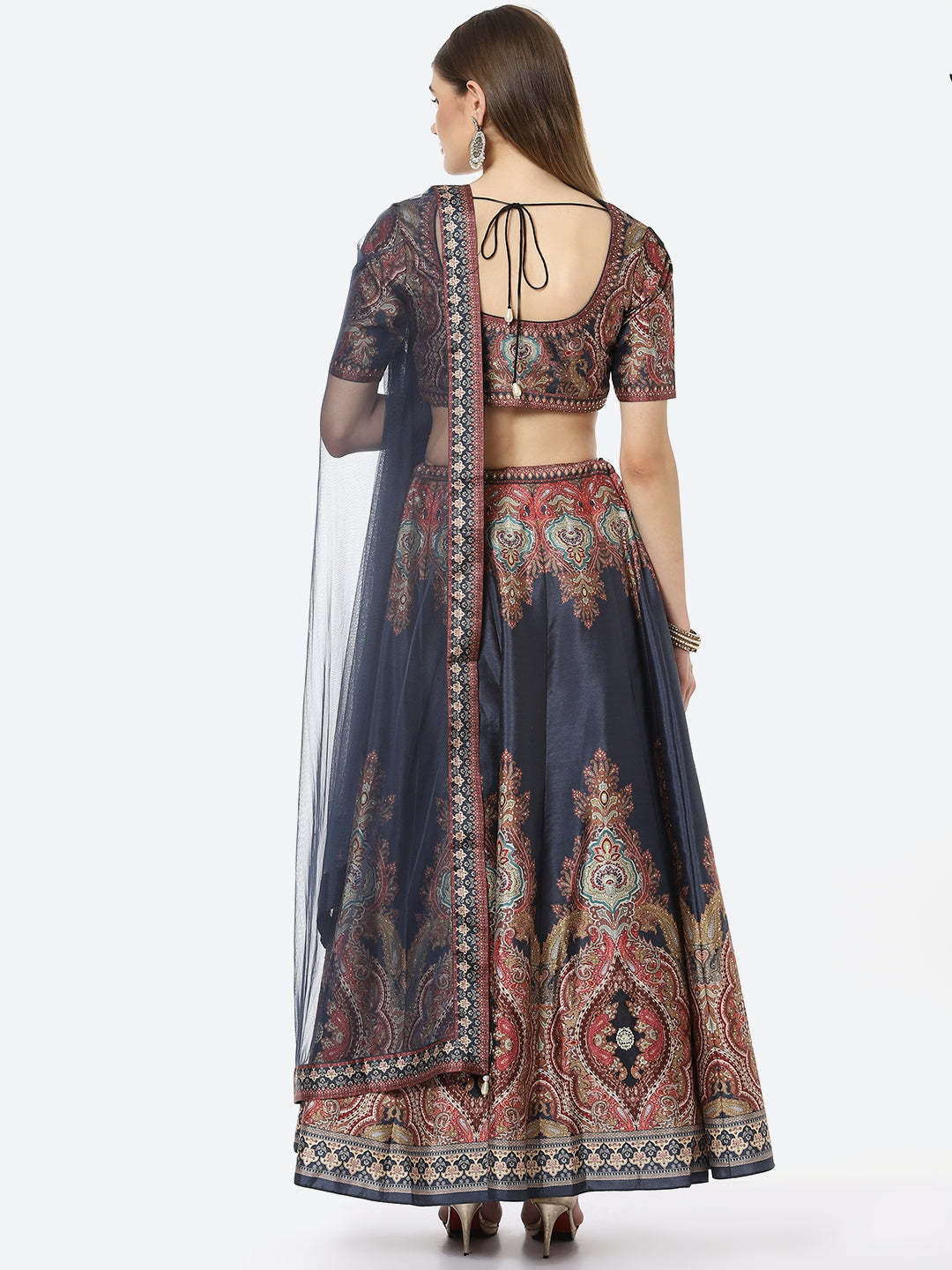 Floral Digital Printed Tussar Silk Choli With Lehenga &amp; Net Dupatta