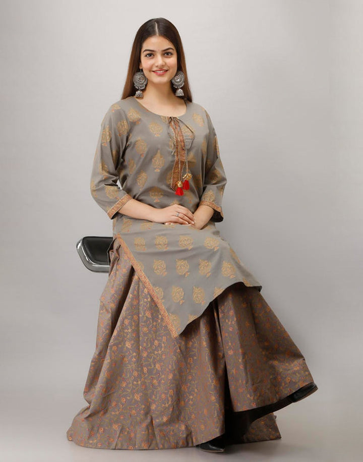 Printed Cotton Kurti With Plazzo