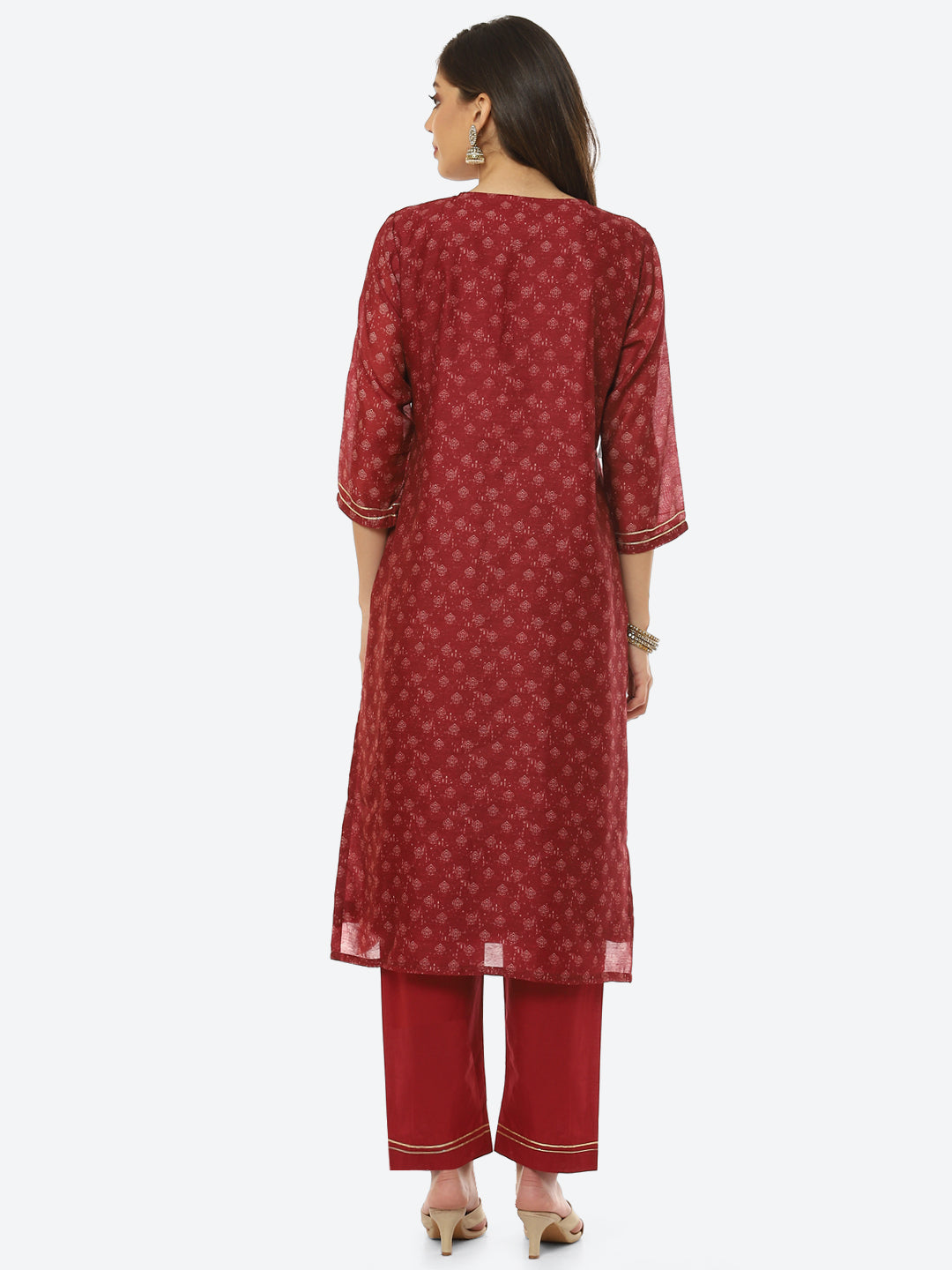 Gota Neck Printed Chanderi Kurta With Pant