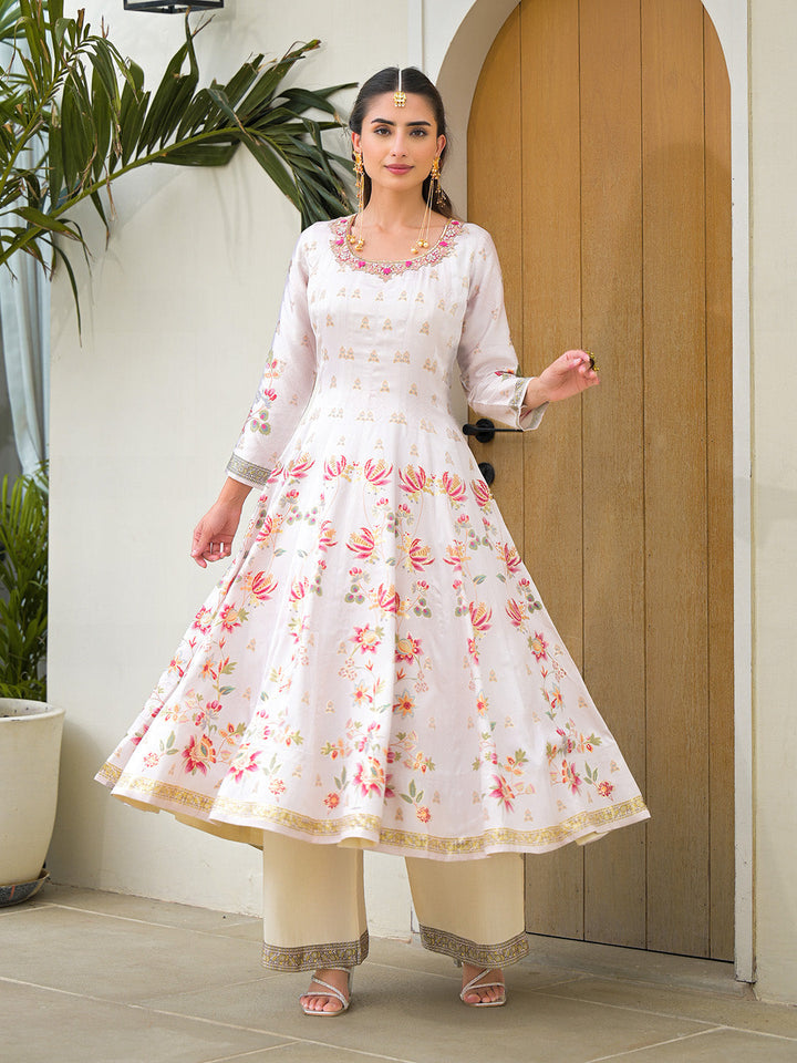 Embroidered Art Silk Kurta With Pant &amp; Dupatta