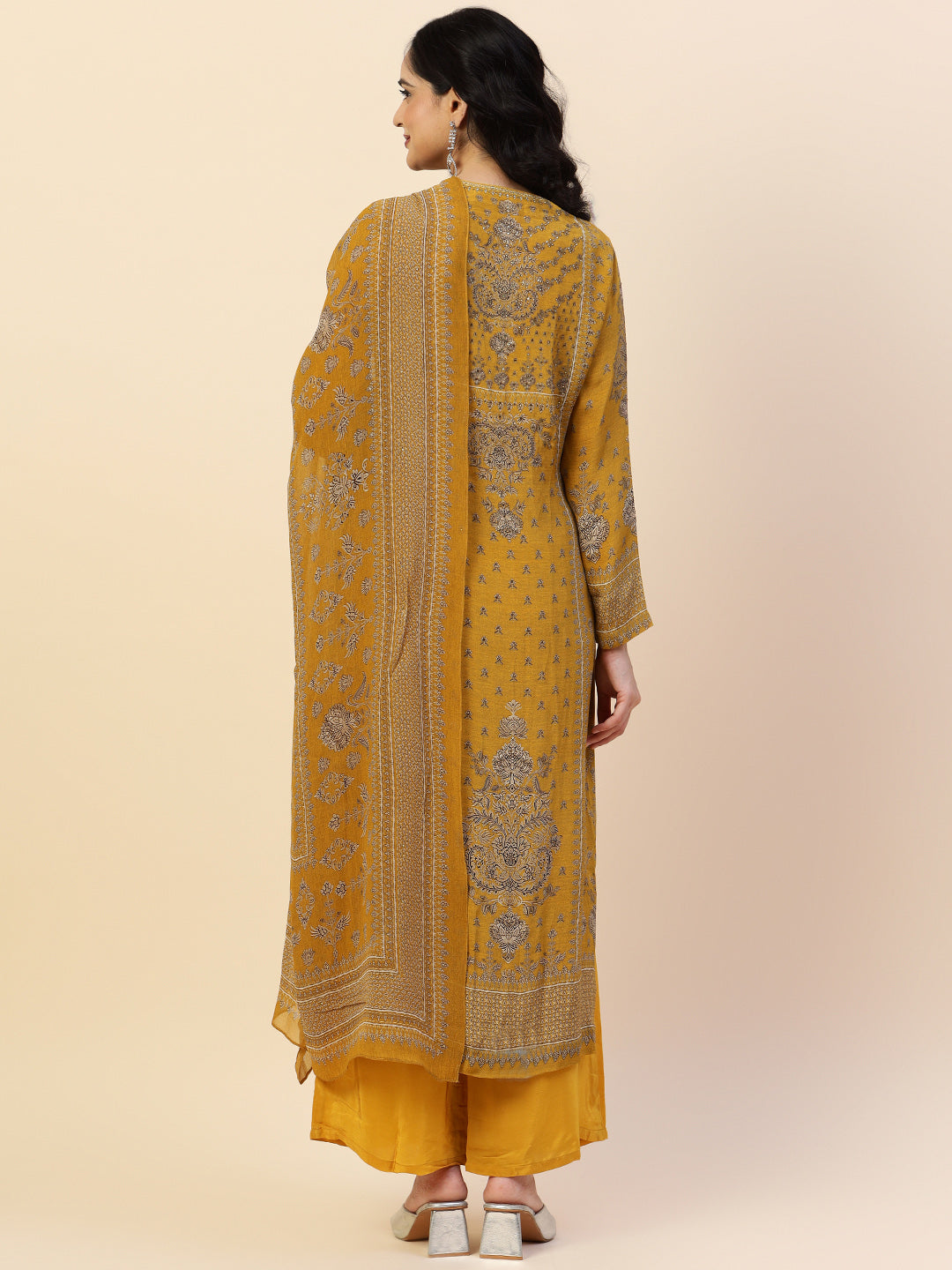 Digital Printed Crepe Kurta With Palazzo &amp; Dupatta