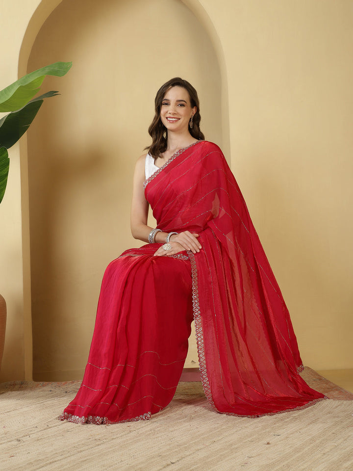 Sequence Work Satin Saree