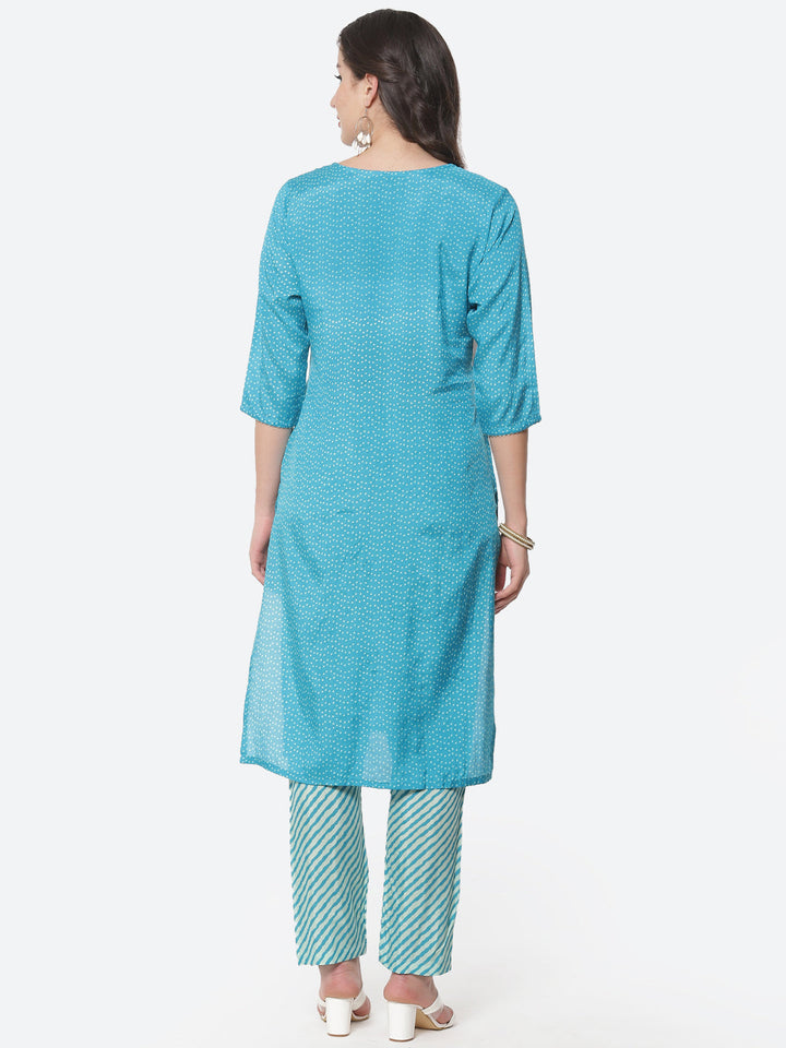 Bandhani Zari Cotton Kurti with Pant