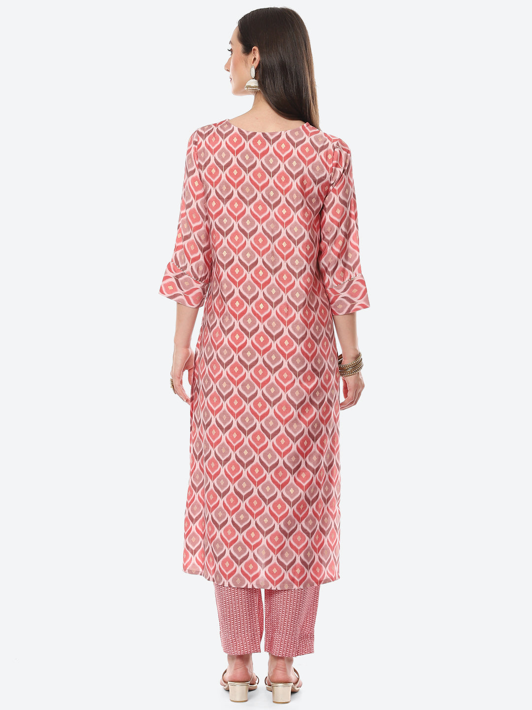 Printed Neck Embroidered Patti Chanderi Kurta With Pant