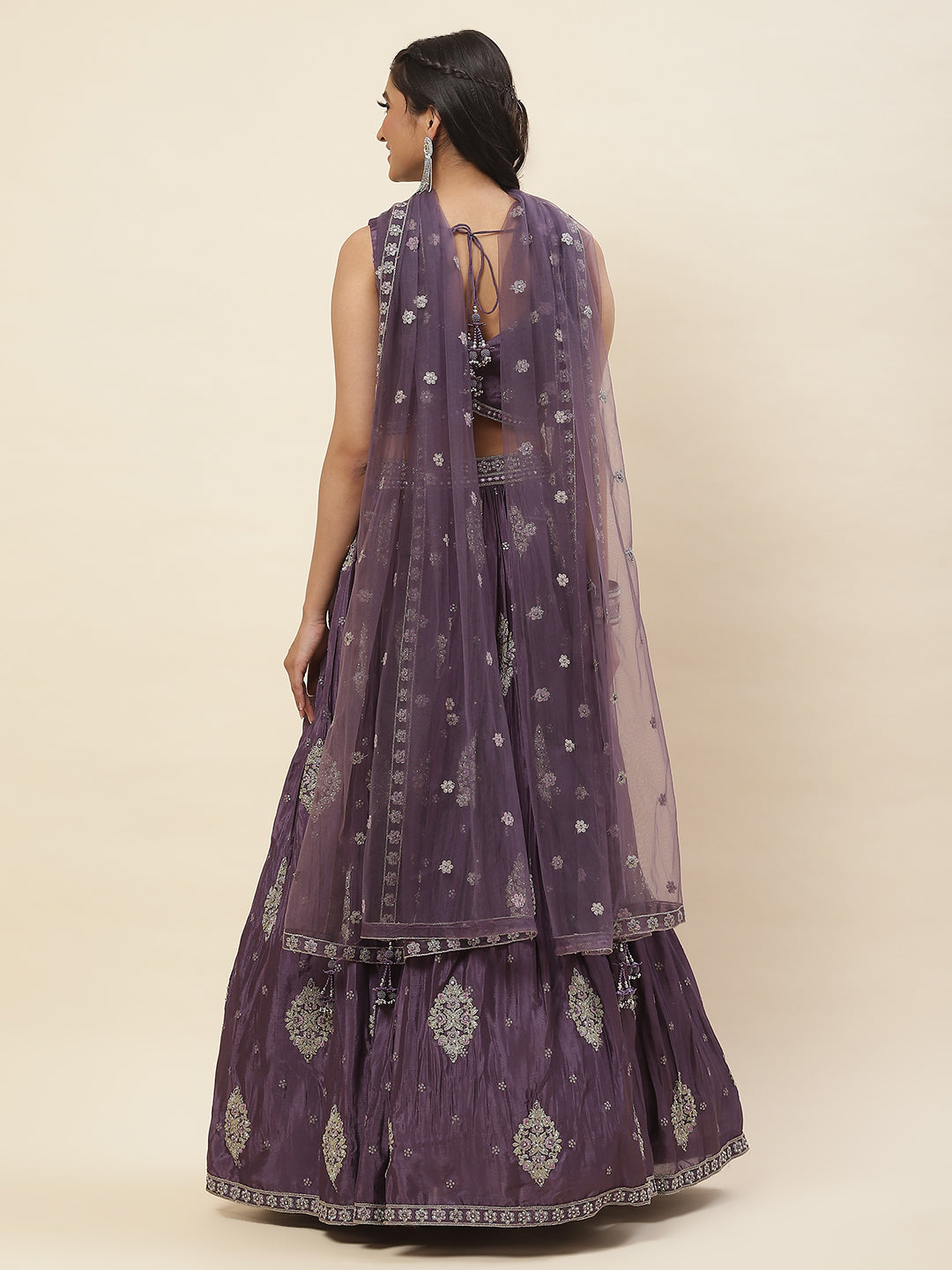 All Over Embroidered Crepe Choli With Lehenga & Dupatta