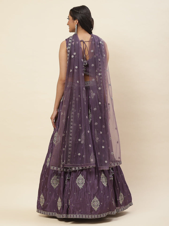 All Over Embroidered Crepe Choli With Lehenga &amp; Dupatta