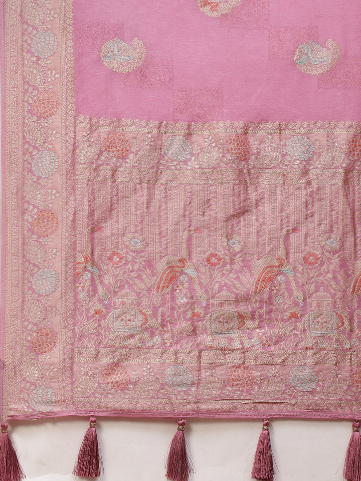Zari Border Booti Banarasi Woven Saree