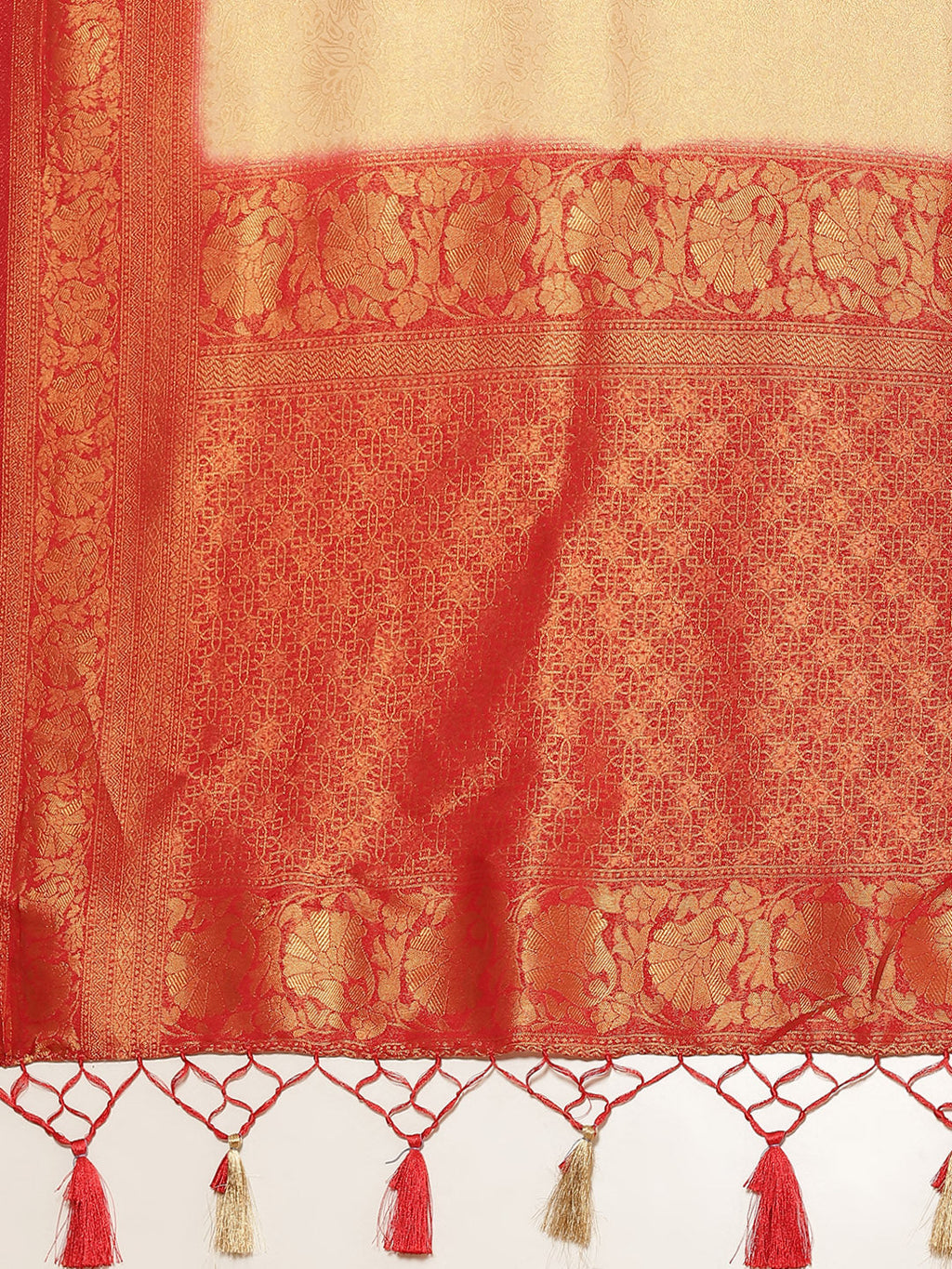Brocade Zari Jaal Art Handloom Saree With Contrast Border