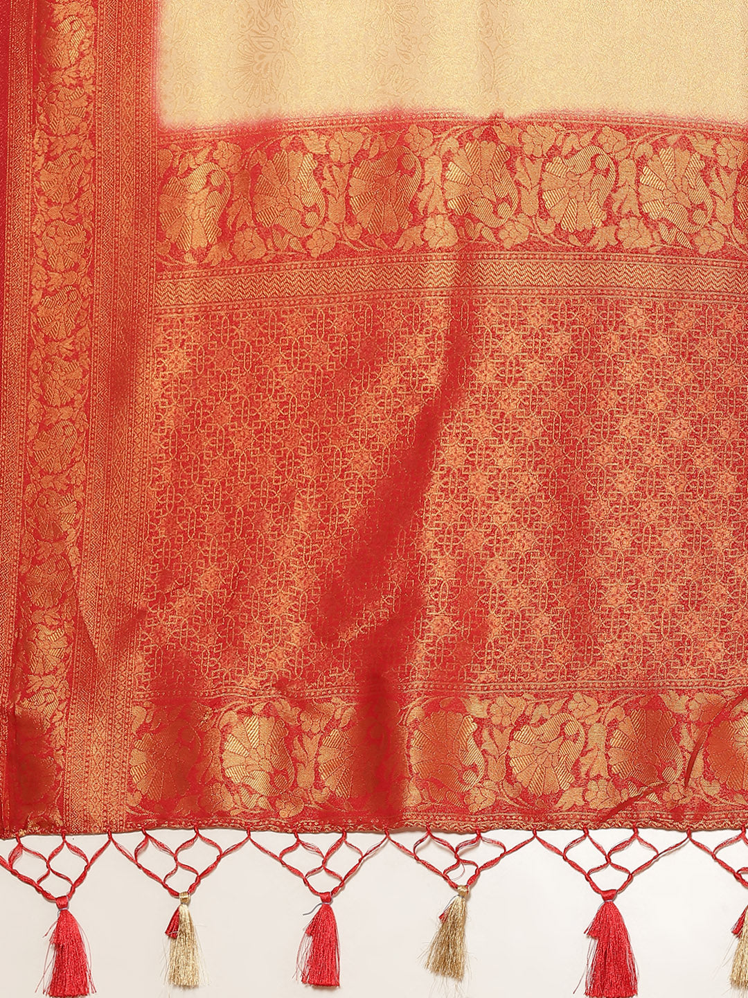 Brocade Zari Jaal Art Handloom Saree With Contrast Border