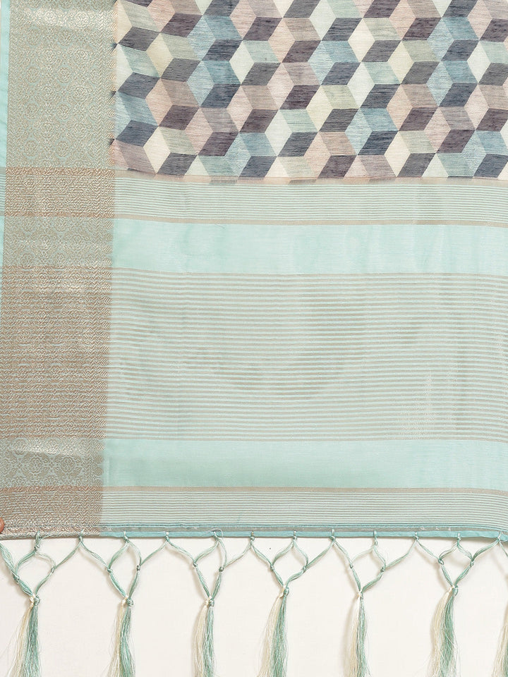 Abstract Printed Banarasi Pallu Cotton Woven Saree
