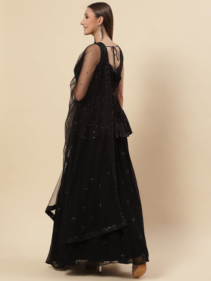 Sequin Embroidered Georgette Choli With Lehenga &amp; Net Dupatta