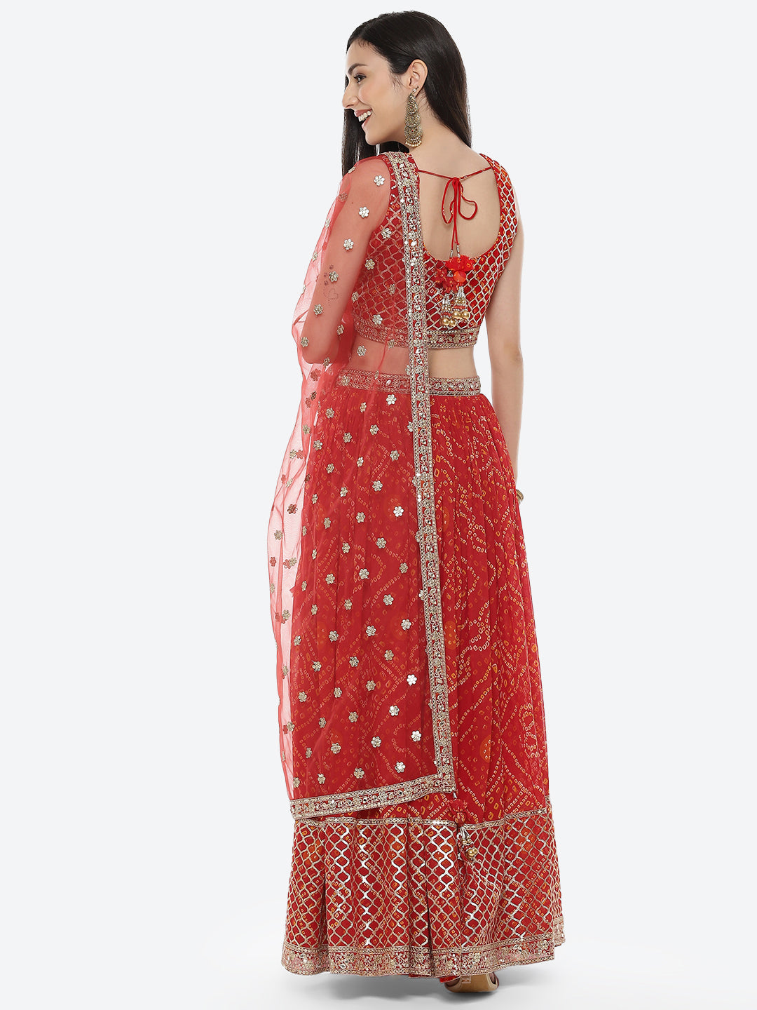 Bandhej Printed Georgette Lehenga With Choli and Net Dupatta
