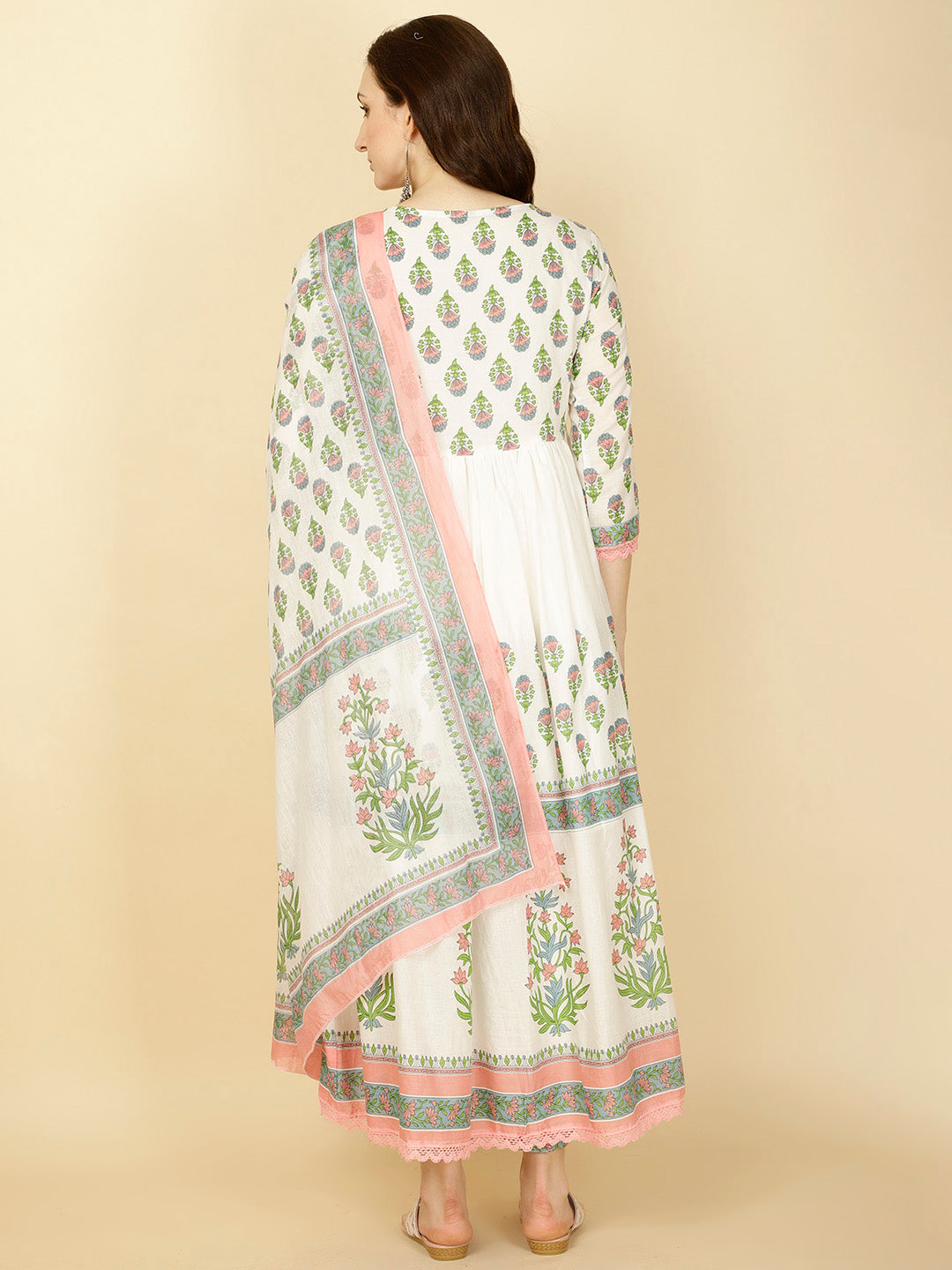 Floral Printed Cotton Kurta With Pants & Dupatta