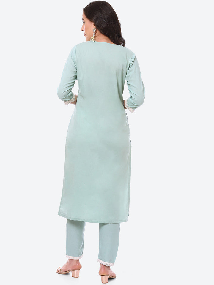 Cut Work Cotton Kurta With Pant