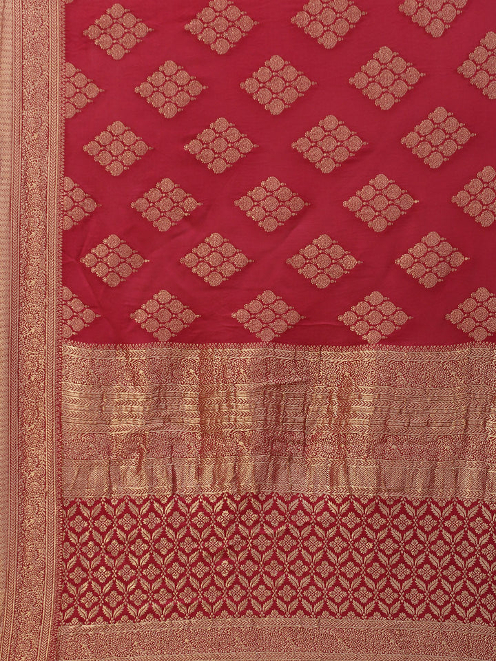 Zari Border Booti Organza Plain Saree