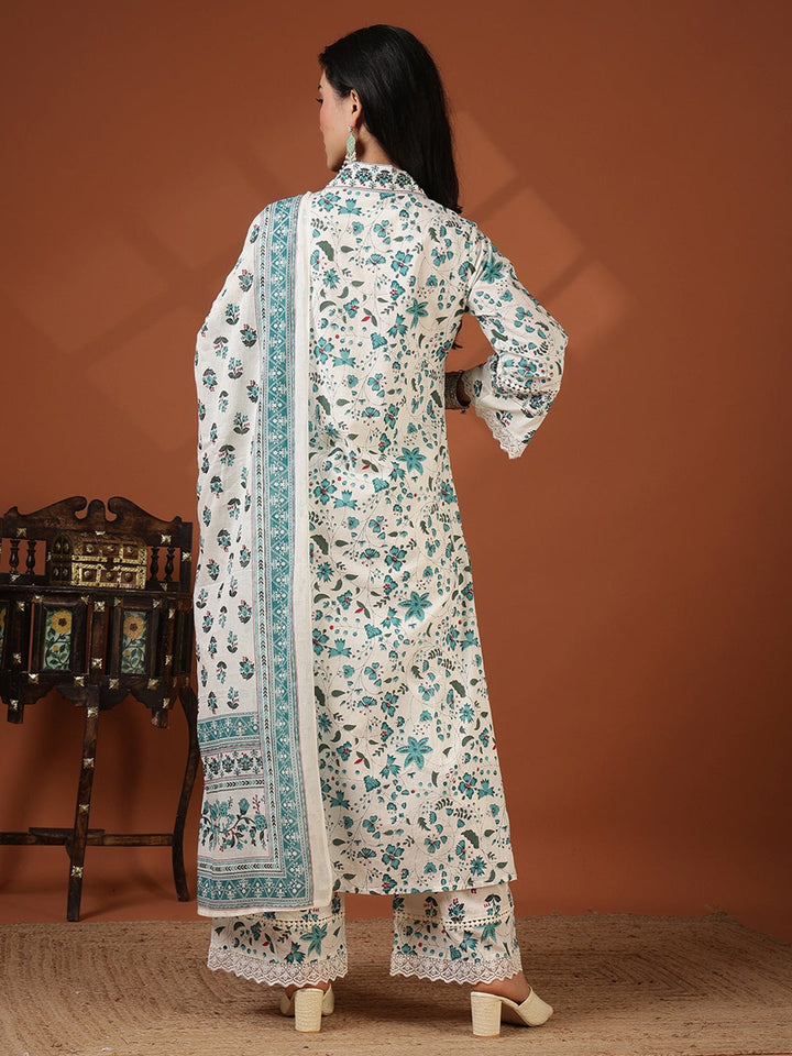 Printed Cotton Blend Kurta With Pant &amp; Dupatta