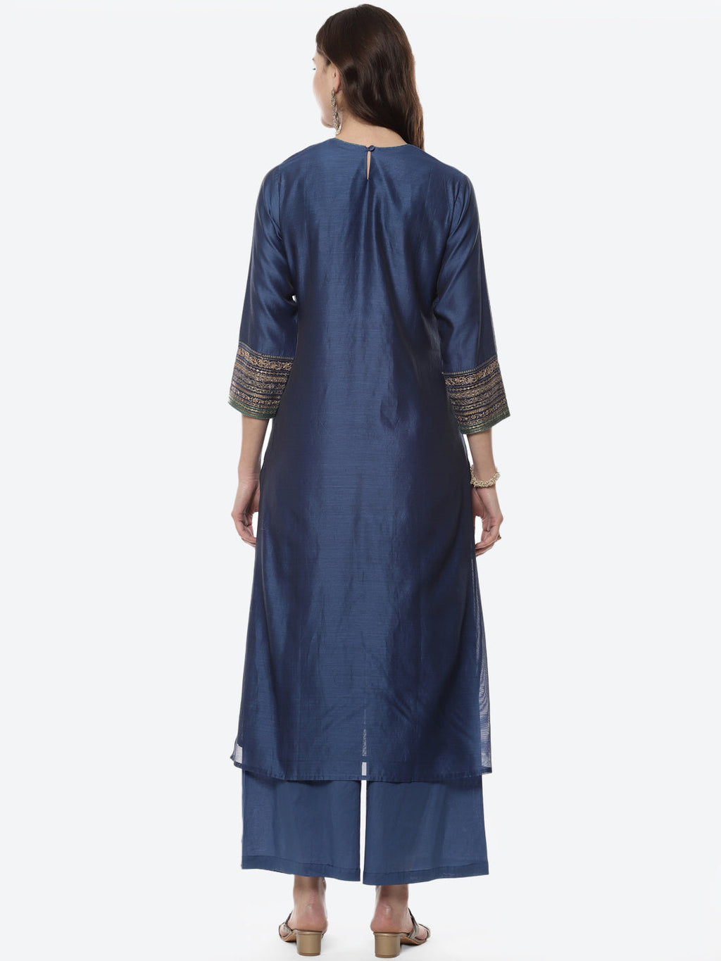 Zari Work Embroidered Chanderi Kurti With Palazzo
