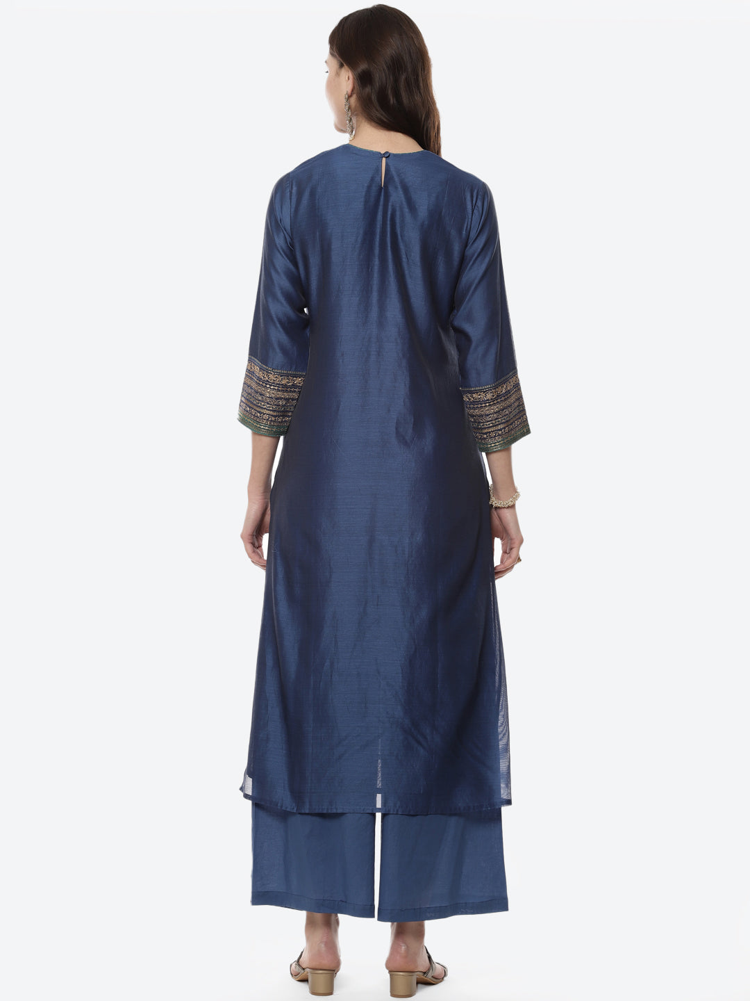 Zari Work Embroidered Chanderi Kurti With Palazzo