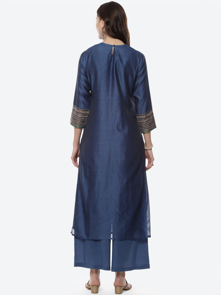 Zari Work Embroidered Chanderi Kurti With Palazzo