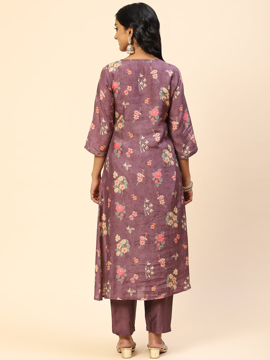 Floral Printed Embroidered Cotton Kurta With Pants