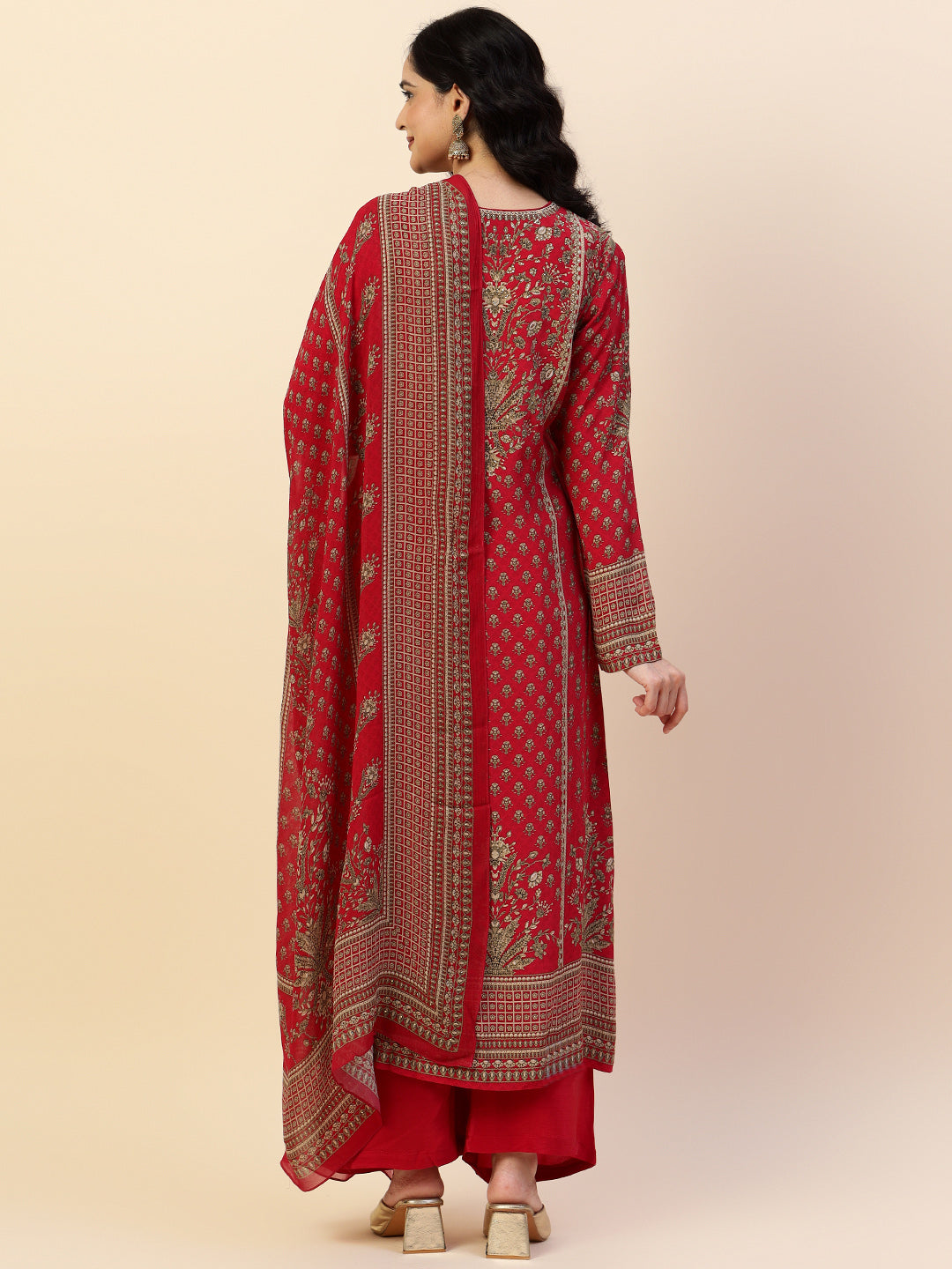 Digital Printed Crepe Kurta With Palazzo &amp; Dupatta