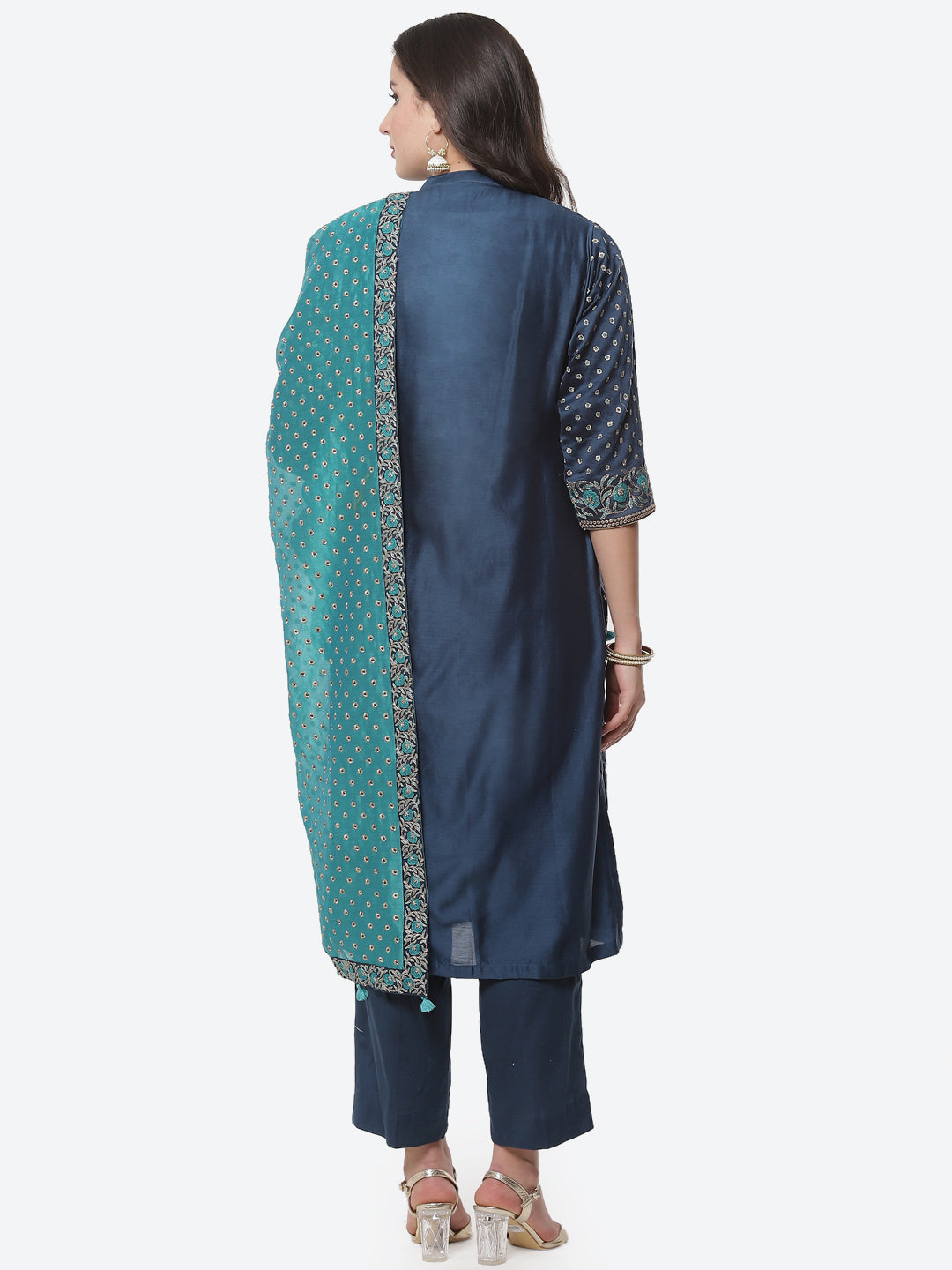 Embroidered Cotton Chanderi Stitched Salwar Kameez With Embroidered Dupatta