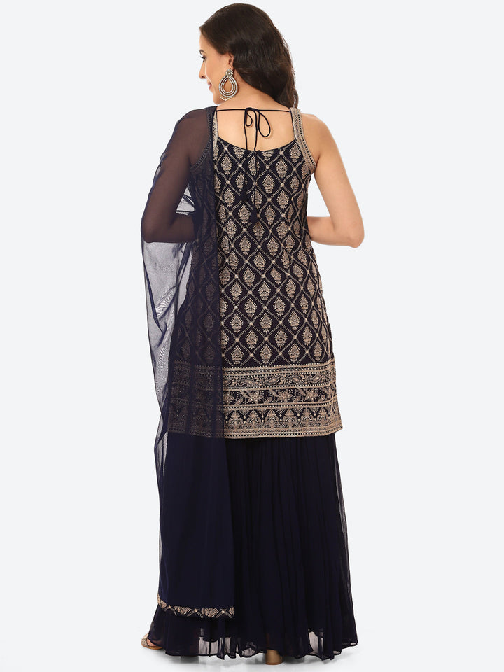 Resham Jaal  Georgette Kurti With Garara With Net Dupatta