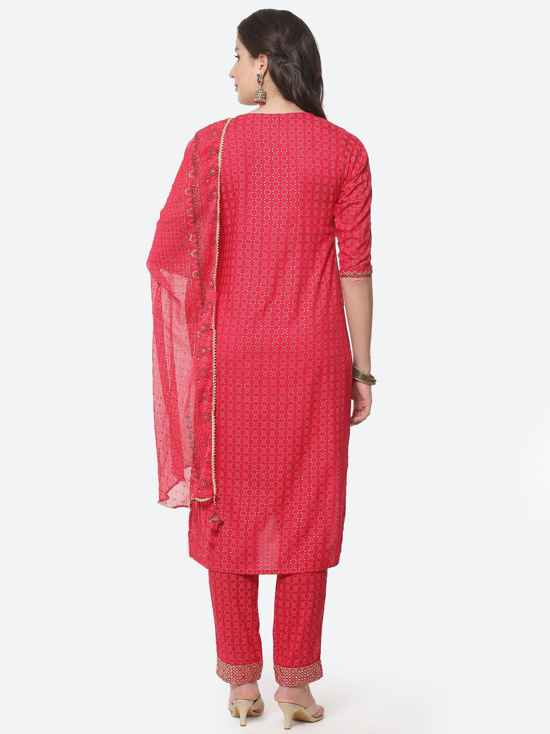 Cotton Kurta With Pant And Chiffon Dupatta