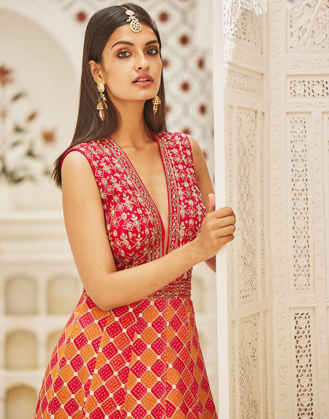 Embroidered Georgette Gown With Yoke Details