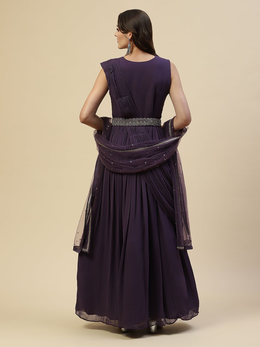 Resham Sequin Embroidered Georgette Kurta With Churidar &amp; Dupatta