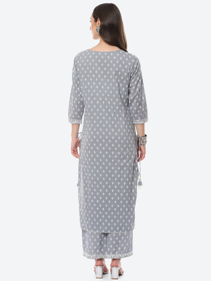 Resham Work Printed Cotton Kurta With Palazzo