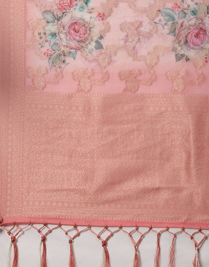Floral Print Cotton Linen Saree