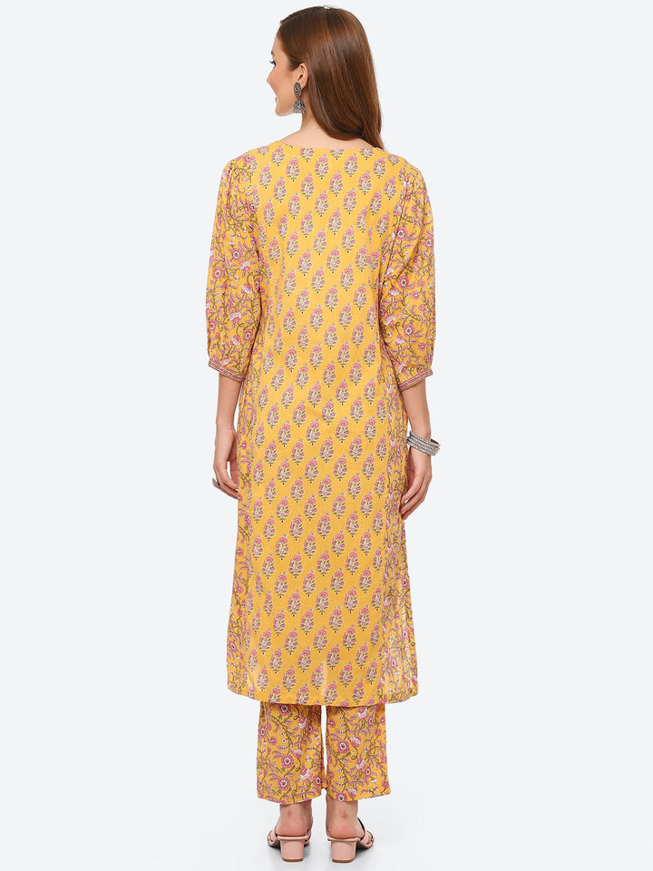 Floral Printed Cotton Kurta With Pant