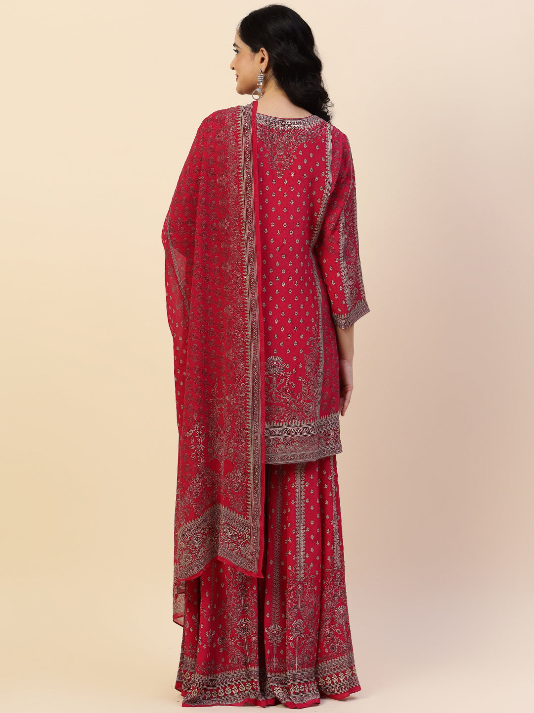 Digital Printed Crepe Kurti With Sharara &amp; Dupatta