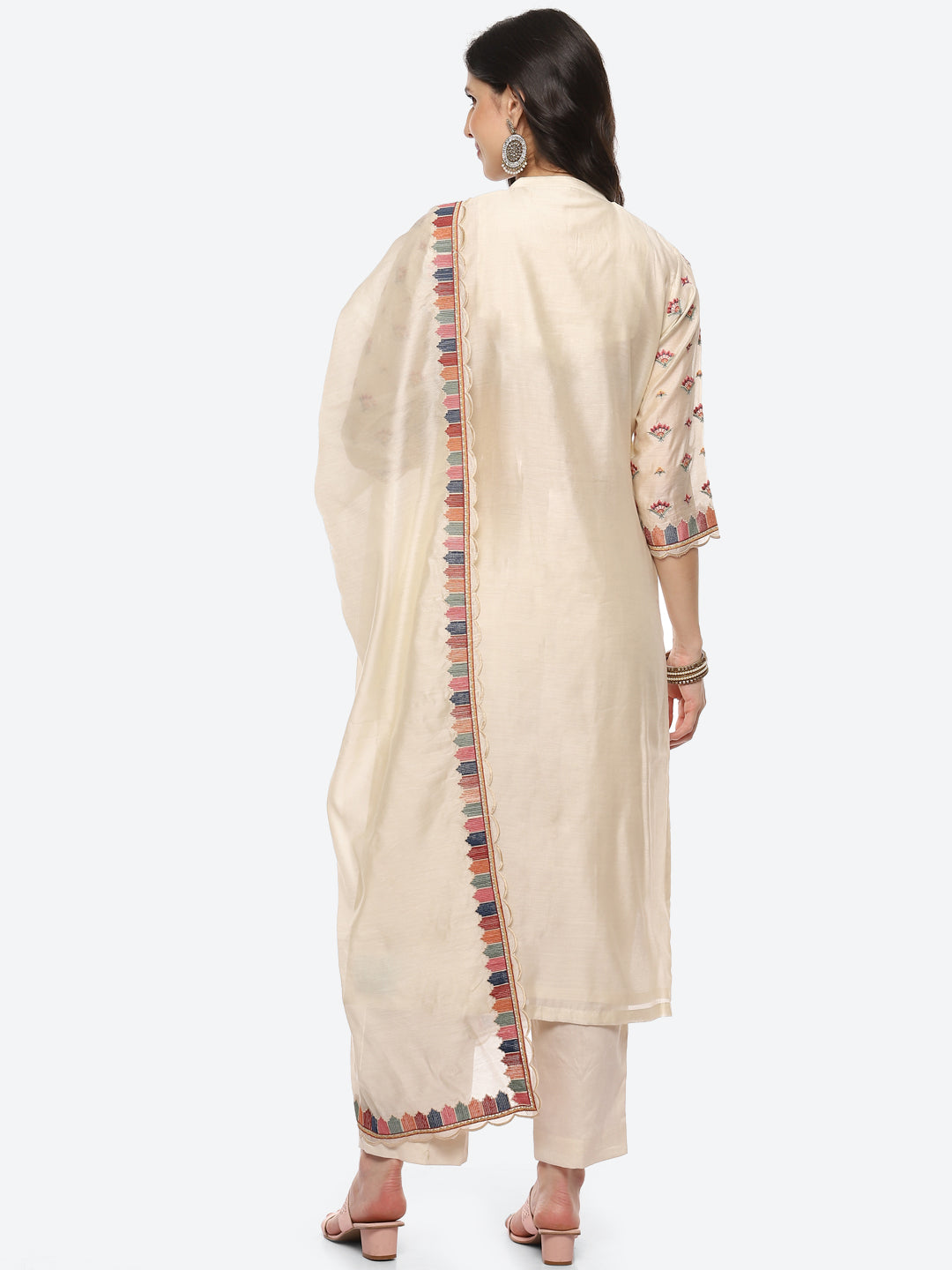 Resham Neck Booti Cotton kurta With Pant &amp; Dupatta