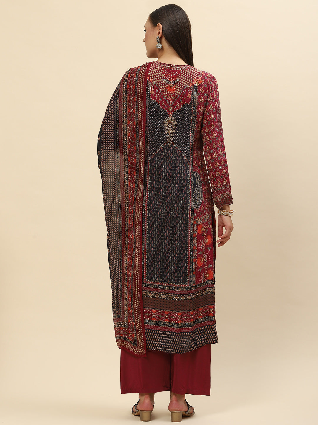 Digital Printed Crepe Kurta With Palazzo &amp; Net Dupatta