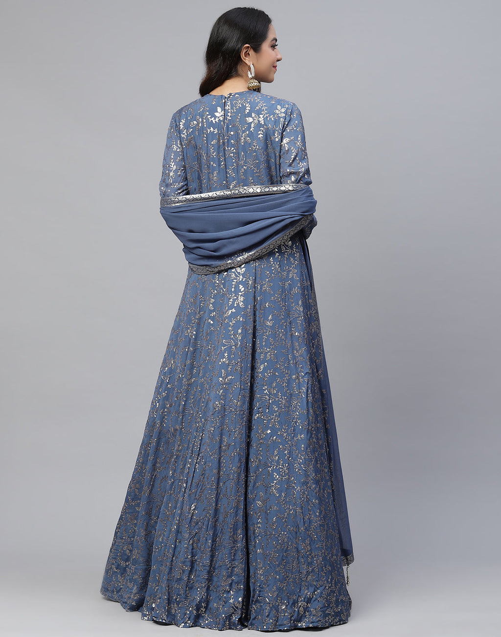 Embroidered Art Crepe Anarkali Salwar Kameez Stitched Suit With Georgette Dupatta