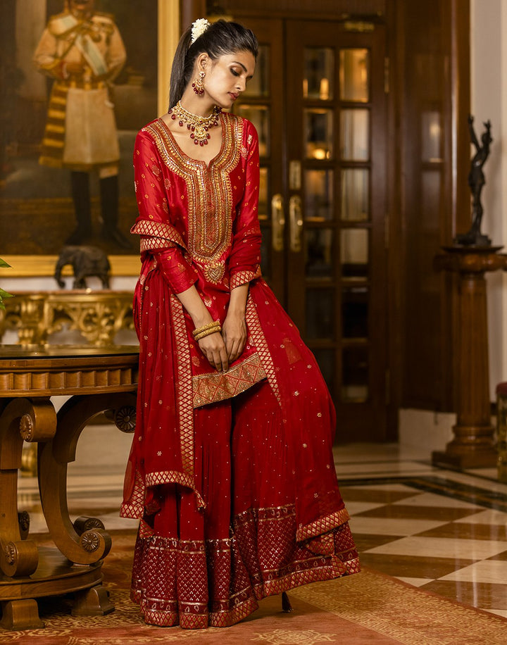 Embroidered Cotton Chanderi Salwar Kameez Stitched Suit With Chiffon Dupatta