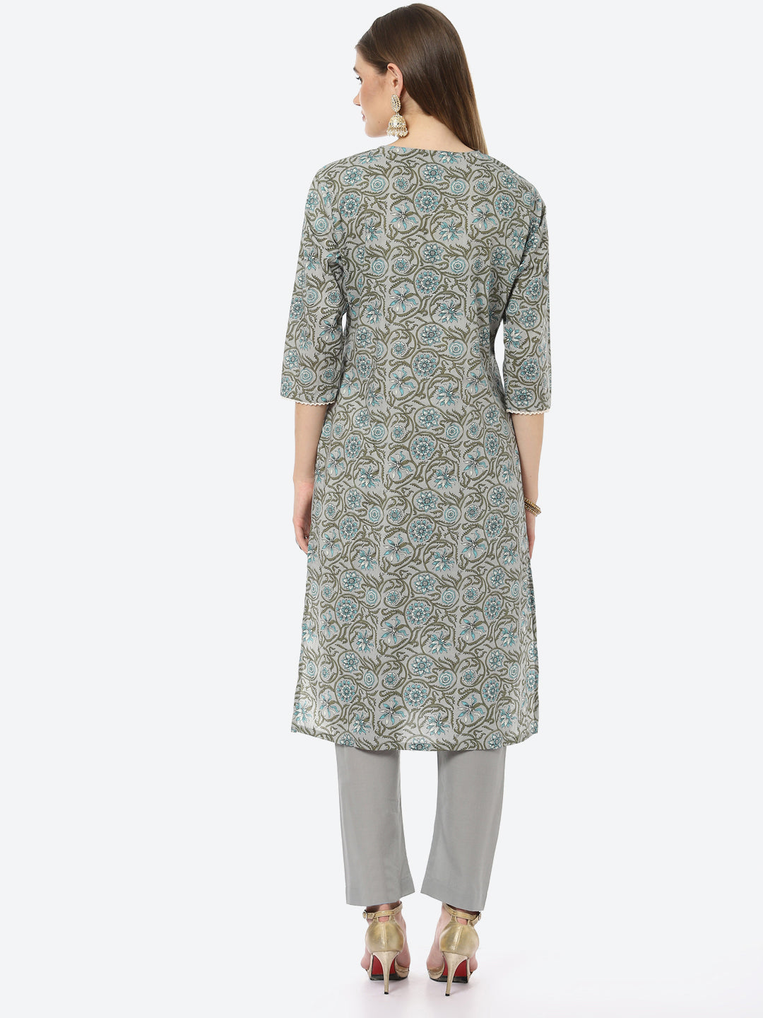 Resham Neck Embroidered Printed Chanderi Kurta With Pant