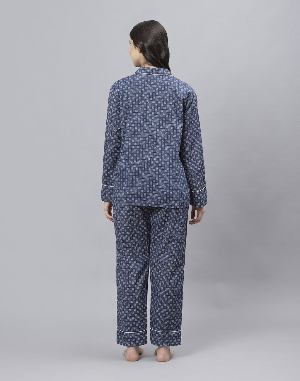 Navy Blue Cotton Printed Comfort Wear