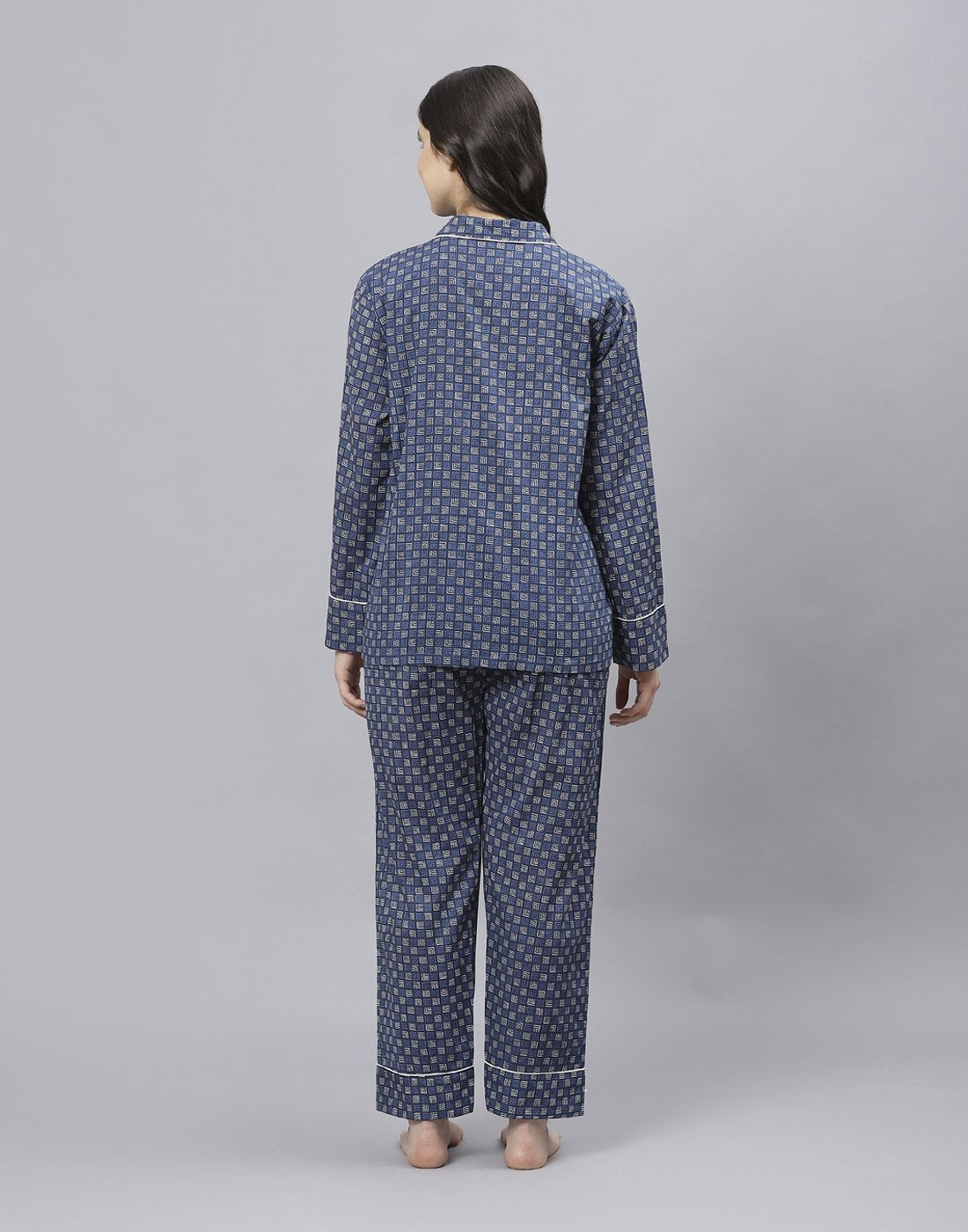 Navy Blue Cotton Printed Comfort Wear