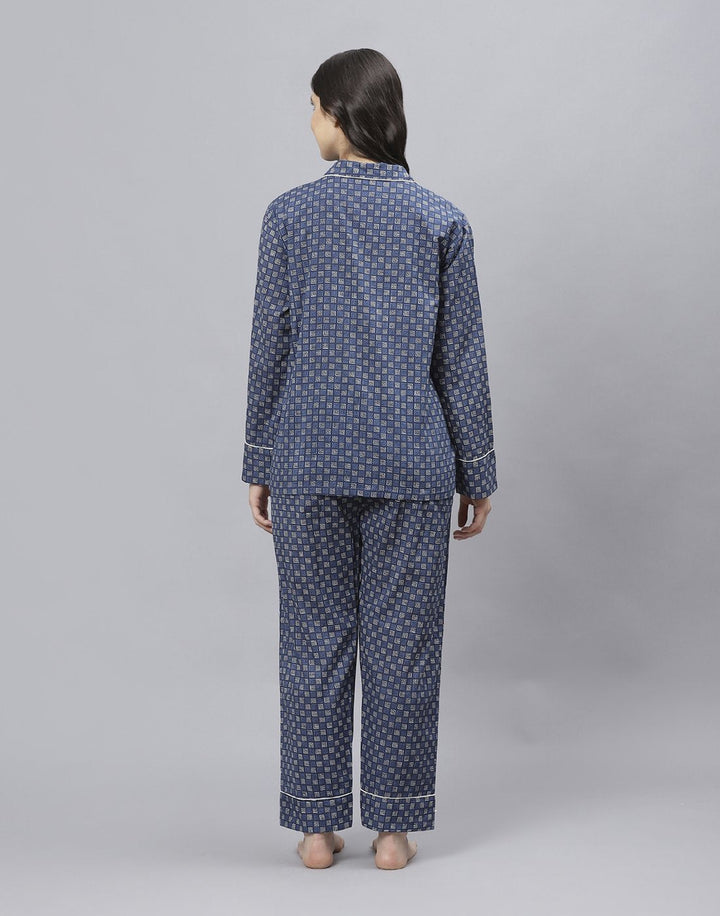 Navy Blue Cotton Printed Comfort Wear